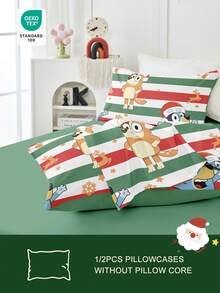 Bluey 1/2pcs Cartoon Christmas Breathable Pillowcase, Soft And Skin-Friendly, Bluey Red And Green Christmas Cartoon Pattern, Christmas Bedding, Soft Pillow Cover, With Envelope Closure, Wrink-Free, Christmas Pattern Pillowcase, Better For Hair Skin Sleep, Pillow Covers Without Filling For Bedroom, Pillow Cases, Christmas Pillow, Christmas Pillow Covers