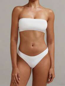 XLLAIS 性感无肩带露脐吊带背心，时尚纯色弹力修身白色抹胸吊带衫，适合女性四季夏季穿着 - 白色 - 查看 6