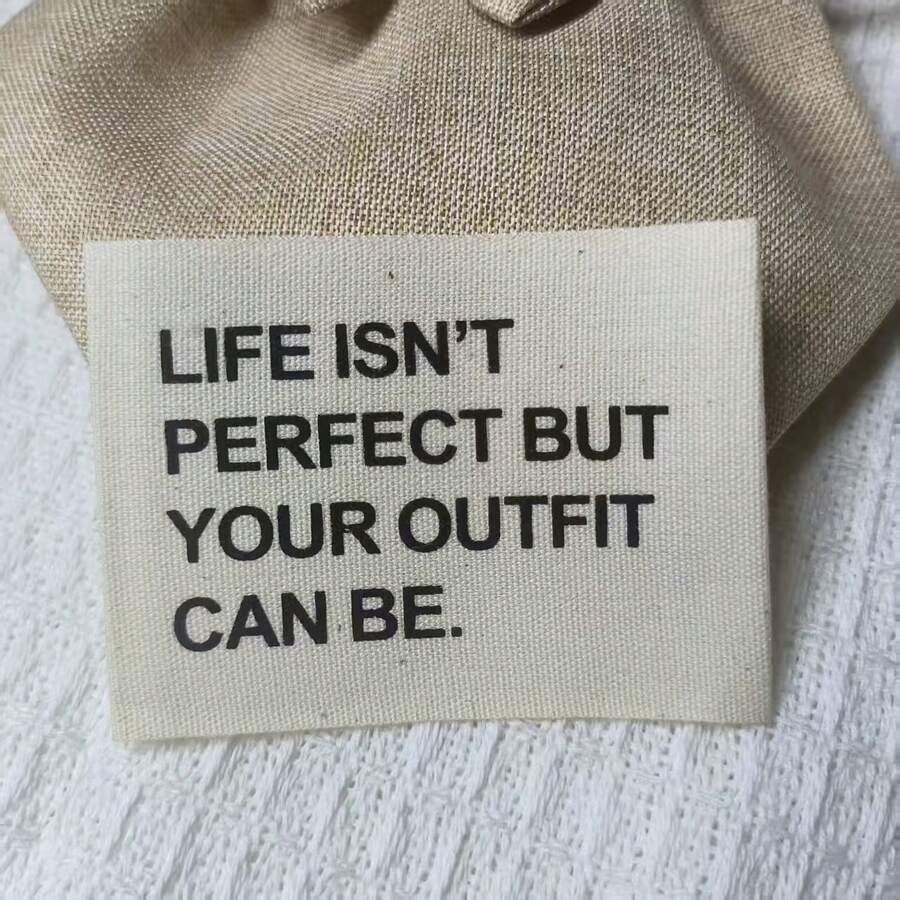 Etiquetas de Roupas de Algodão de Tamanho Grande, Impressas com Texto em Inglês, Marca de Roupas e Projetos DIY Feitos à Mão - Bege - Visão 1