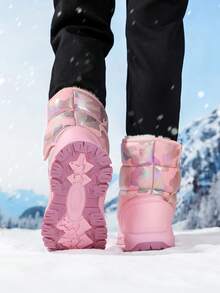 Kids Snow Boots, Winter Warm Non-Slip Outdoor Plush Shoes For Boys And Girls, Thick Thermal Lining, Camouflage, Hook And Loop, Pull-On Long Shaft Children Snow Boots - Pink - View 4