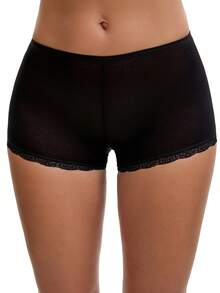 Women's Seamless Ice Silk Lace Trim Slip Shorts For Under Dresses Lightweight Elastic Boyshorts Small White Y1 - 黑色 Y2 - 查看 1
