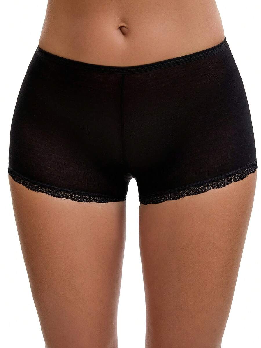Women's Seamless Ice Silk Lace Trim Slip Shorts For Under Dresses Lightweight Elastic Boyshorts Small White Y1 - 黑色 Y2 - 查看 1