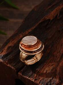 Cring Coco Bộ trang sức nhẫn, vòng cổ, khuyên tai bằng hợp kim kẽm cổ điển thanh lịch - Thiết kế nhiều lớp màu kaki ombre tối giản, đa năng cho các sự kiện trang trọng và trang phục hàng ngày, quà tặng tinh tế - kaki - Xem 5