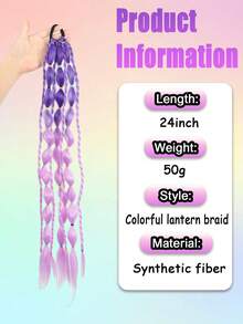 儿童渐变色灯笼辫，24 英寸长，适合在音乐节、万圣节和各种节日派对上佩戴 - 彩色 - 查看 2