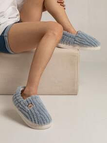 男士保暖拖鞋，室内家居包头鞋，保暖防滑，带后跟的家居鞋 - 水鴨藍 - 查看 1