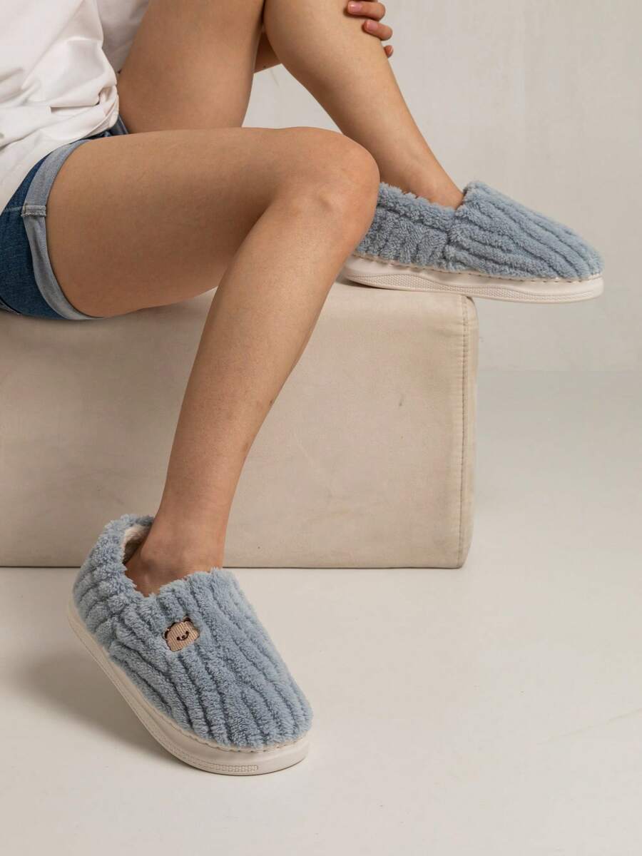 男士保暖拖鞋，室内家居包头鞋，保暖防滑，带后跟的家居鞋 - 水鴨藍 - 查看 1