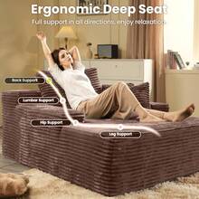 Orienflex-67'' Chaise Lounge Chair Indoor, Oversized Upholstered Sofa Bed, Sleeper Couch Reading Chairs Fluffy Plush Faux Fur Cloud Sofas Couches For Living Room Sofas For Living Room Muebles Para Sala Boneless Couch - 卡其色 - 查看 4