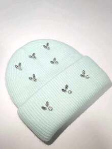 1顶男女通用手工针织帽，饰以水钻和兔毛，闪亮休闲针织帽，适合秋冬季节，圣诞礼物 - 手工兔子仿鑽石兔毛針織帽 - 查看 17