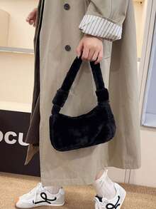 1 Stück flauschige einfarbige Damen Umhängetasche, modischer minimalistischer Halbmond Tasche, geeignet für den täglichen Gebrauch wie Einkaufen, Pendeln und Reisen