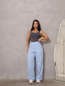 High-Waisted Tailored Wide-Leg Pants – Elegance And - 淺藍色 - 查看 6