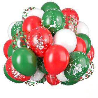 35pcs Christmas Decoration Kit - Red And Green Christmas Tree, Christmas Bell Printed Balloons, White Latex Balloons, And Confetti Balloons. Suitable For Christmas, Birthday Parties, Graduation Ceremonies, New Year Interior Decoration, Baby Shower Party Decoration.
