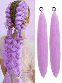 1pc/2pcs 28-Inch Purple Braided Wig With Elastic Band, Women Clip-In Hair Extensions, Ombre Purple Braided Ponytail, Synthetic Material - Mauve Purple - View 8