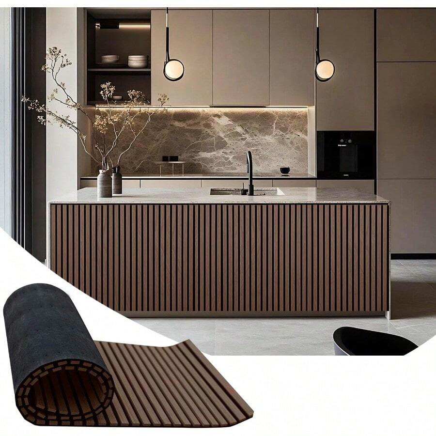 94.5 X 23.6 In Acoustic Wood Wall Panel Flexible Soundproof Absorbing Panels Wood Slat Walls For Interior Wall Decor Brown - 棕色 - 查看 1