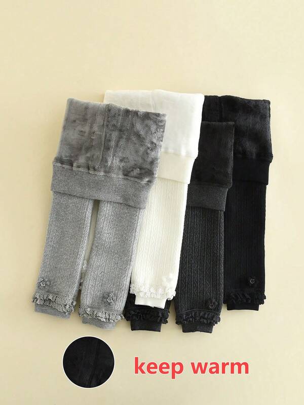 1 قطعة سروال ضيق دافئ ناعم سميك للبنات الرضع، بنطلون مريح مناسب للمواليد الجدد والأطفال الصغار