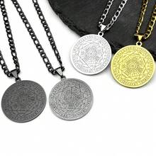 Mysticism - Style Round Stainless Steel Pendant Engraved With Runes And Angel Names, Matched With Cuban Chain In Silvery Color, Mysterious - Style Fashion Jewelry For Men - Necklace - View 2
