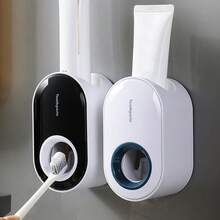 Automatic Toothpaste Squeezer Dispenser Bathroom Accessory Wall Mounted - White + Blue - View 2