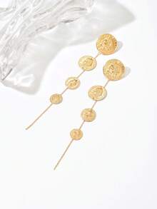 1 Pair New Autumn/Winter Long Tassel Geometric Goddess Head Coin Elegant Everyday Earrings
