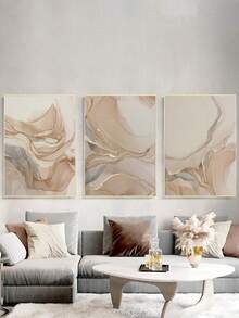 3pcs Abstract Beige Fluid Art Posters, Wall Art Posters, Optional Frame