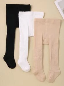 6 pares de leggings de punto de color liso para niñas, aptos para uso diario durante todo el año - Niñas, medias para niñas pequeñas - Estilo aleatorio, color aleatorio