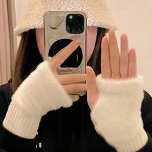 Fashionable Plush Half Finger Gloves, Women's Warm Soft Knitted Gloves For Winter, Christmas & Thanksgiving Gift - Multicolor - View 6