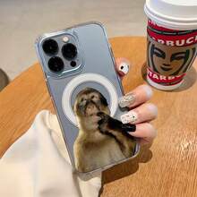 Cute Monkey Pattern Magnetic Clear Shockproof Protective Slim Thin Luxury Phone Case Cover For IPhone X Xsmax 11 12 13 14 15 16 17 Pro Max Plus Air MagSafe - Trong sáng - Xem 5