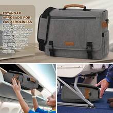 RAINSMORE Portafolios Para Hombre y Mujer Maletin para Laptop 17 Pulgadas Maletin de Lona Impermeable Bolsa Bandolera Messenger Bag Retro Clásico, Gris - GRIS - Ver 12