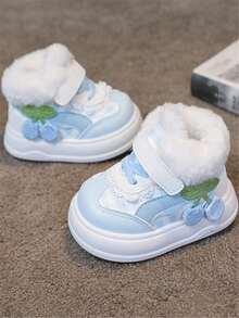 1 pereche de pantofi sport pentru bebeluși, cu talpă înaltă, cald, din pluș, confortabili, cu fund moale, cu cârlig și buclă, pentru copii și fete, drăguți, anti-alunecare, casual, pentru exterior, potriviți pentru toamnă/iarnă