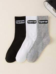 1/3pairs Superme Logo Socks | Fashionable & Versatile, Comfortable & Breathable, Perfect Match For Casual Outfits