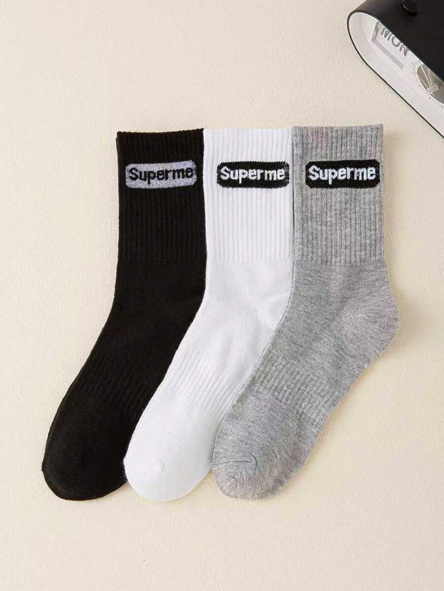 1/3pairs Superme Logo Socks | Fashionable & Versatile, Comfortable & Breathable, Perfect Match For Casual Outfits