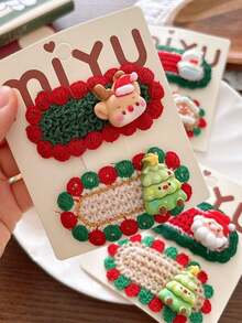 Weihnachts-Wollstrick Haarclips, süße Cartoon Mädchen Haarclips, Weihnachtsbaum, Elch, Lebkuchenmann, Weihnachtsstrumpf, Schneemann, Haus und andere Weihnachtselemente, Weihnachtsförderung, Weihnachtskopfschmuck, Weihnachtsgeschenke, Weihnachtsdeko für Zuhause, Weihnachtsparty Dekoration, Weihnachtsdekoration 2025