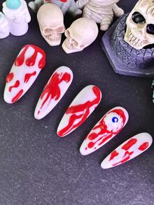 10 Stück Damen Aufklebe-Nägel, Weihnachts-Nägel mit Mandelform, mit Nagelleim, handgefertigt mit 3D-Augen-Design, bunten Glitzer-Strass-Steinen, geometrischen Mustern, Vollabdeckung, glänzend, wiederverwendbare Kunstnägel, Maniküre-Set für Weihnachtsparty, Geburtstag, Halloween Geschenk-Kollektion