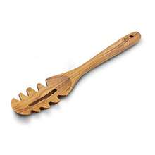 FAAY Tenedor para pasta de 12 pulgadas cuchara para espaguetis hecha a mano de madera de teca resistente a la humedad - Marrón - Ver 1