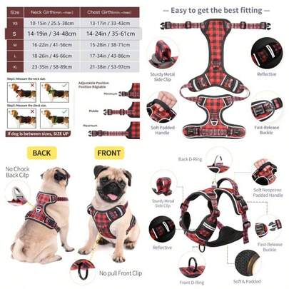 Dog Harness No - Pull Dog Harness Adjustable Outdoor Dog Vest Harness Reflective Harness Large Dog, Red, L