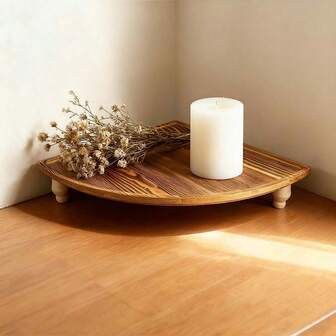 仿古木制角架 - 复古多用途展示架，适用于厨房、咖啡吧、农舍装饰、浴室和餐厅，节省空间的小物件储物架