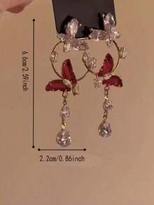 1 Pair Elegant Butterfly Tasseled Long Earrings, Versatile For Everyday Wear - Đỏ và trắng - Xem 3
