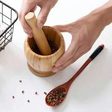 1 Set Wooden Mortar And Pestle, Avocado Guacamole Bowl, Garlic Crusher, Pepper Grinder, Grinder, Chopper, Molcajete Mixed Kitchen Tools, Kitchen, Cookware, Food, Cooking, Seasoning, Spice, Pepper, Garlic, Salt, Organizer, Party, Room Decor - Multicolor - View 4