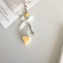 1 pieza Lindo regalo de queso navideño, Mini tenedor con lazo en forma de corazón DIY para cordón de teléfono, dije de bolso, llavero