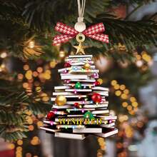 Personalized Christmas Book Tree Name Ornament, Bookworm Gifts, Book Ornament, 2025 Christmas Ornaments-Flat Printed Acrylic Ornament. - F-book Christmas Tree Ornament - View 4