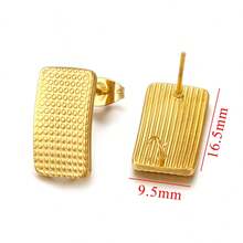 10 piezas de pendientes de botón rectangulares huecos con textura de acero inoxidable estilo bohemio, accesorios de joyería DIY - Amarillo dorado (#1954) - Ver 7