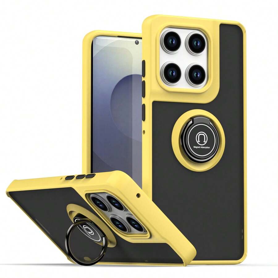 兼容 Moto Edge60/50/40/30Pro/G12345678998765421 手机壳,亲肤防指纹指环支架防震豪华保护壳,带防尘孔,厚边,电镀,兼容支架,适用于 Vivo Y123456789987654321、Oppo A/Realme C/Reno123456789987654321、Honor X123456789987654321 - 黃色 - 查看 1