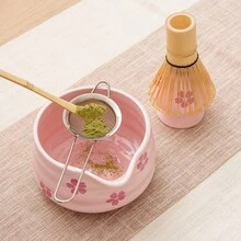 1pc/2pcs/5pcs Japanese Style Ceramic Matcha Tea Set, Includes Matcha Bowl With Spout, Stainless Steel Matcha Sifter, Natural Bamboo Whisk, Matcha Whisk Holder, And Bamboo Matcha Scoop, Ideal Gift For Matcha Lovers