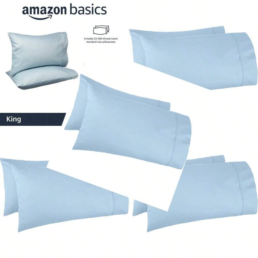 400 Thread Count Cotton Pillow Case King Smoke Blue Set Of 2 101.6 L X 50.8 W Cms