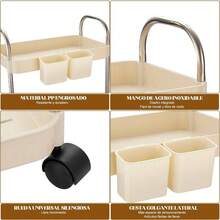 Carrito Organizador, Carrito Auxiliar de 4 Niveles, Organizador con Ruedas con 4 Cestas Colgantes, Organizador para Sala, Cocina, Oficina, Bao 4 Niveles - 4 Niveles - Ver 6