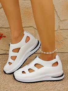 Chaussures confortables, sandales compensées de grande taille style européen et américain pour femmes, chaussures à plateforme sexy et polyvalentes à bout fermé, aérées et antidérapantes, chaussures compensées perforées à semelle épaisse