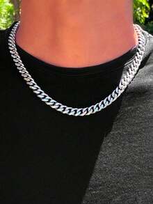Men's Simple Link Chain Necklace, Stylish Stainless Steel Necklace As A Gift For Him