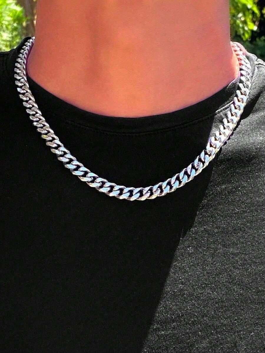 Men's Simple Link Chain Necklace, Stylish Stainless Steel Necklace As A Gift For Him