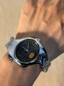 1 件男士复古千禧复古小众扭曲不对称腕表，高品质时尚防水男士石英表 - 彩色 - 查看 2