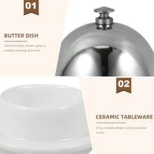 YARNOW Mantequera de cerámica con cúpula redonda de acero inoxidable para mantequilla recipiente de porcelana para guardar quesos y magdalenas - Pago - Ver 5