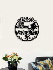 1PC Fantasy - Style Metal "Welcome To Wonderland" Decorative Painting, Hollowed - Out To Show Fairy - Tale Characters And Floral Letters, Dreamy And Eye - Catching, Fairy - Tale Theme, Perfect For Christmas, Halloween, Easter, Theme Parties, Children's Birthday Parties, Study Decoration, Bedrooms, Living Rooms, Children's Rooms, Cafes, Spring And Autumn Decorative Pendants.