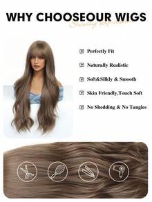 28 Inch Brown Wig Long Curly Wig With Bangs Natural Appearance Heat-Resistant Synthetic Wig Suitable For Fashionable Women,Daily Party Holiday Travel Use, Natural And Realistic False Hairpiece For Halloween And Christmas New Year Carnival Music Festival Cosplay ,Gifts For Girls,Summer Graduation Gifts,Ready-Made Gifts,Halloween Christmas Gifts - 棕色 - 查看 7
